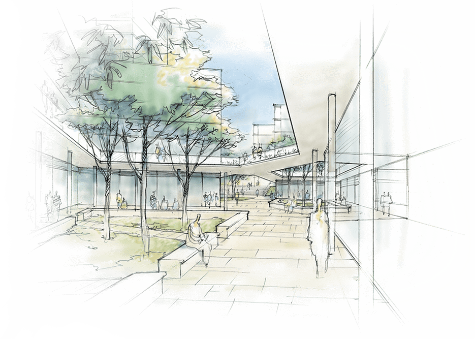 Boceto edificio, jardinería